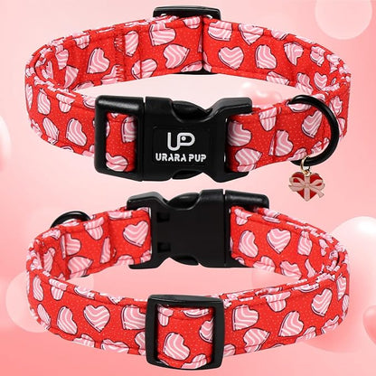 Valentine's Dog Collar, UP URARA PUP Pink Heart in Red Adjustable Pet Collar - Image 2