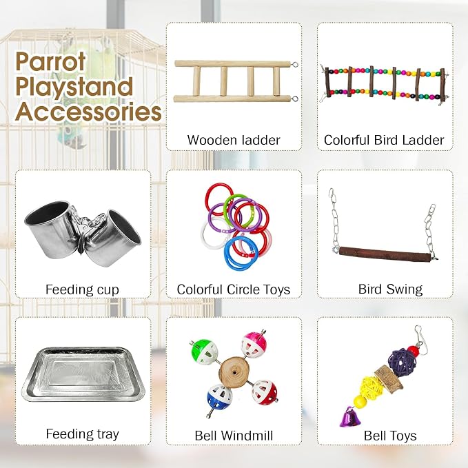 PINVNBY Bird Playground Parrot Playstand Play Gym Cockatiel Wood Bird Toys - Image 2