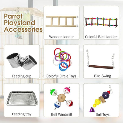 PINVNBY Bird Playground Parrot Playstand Play Gym Cockatiel Wood Bird Toys - Image 2