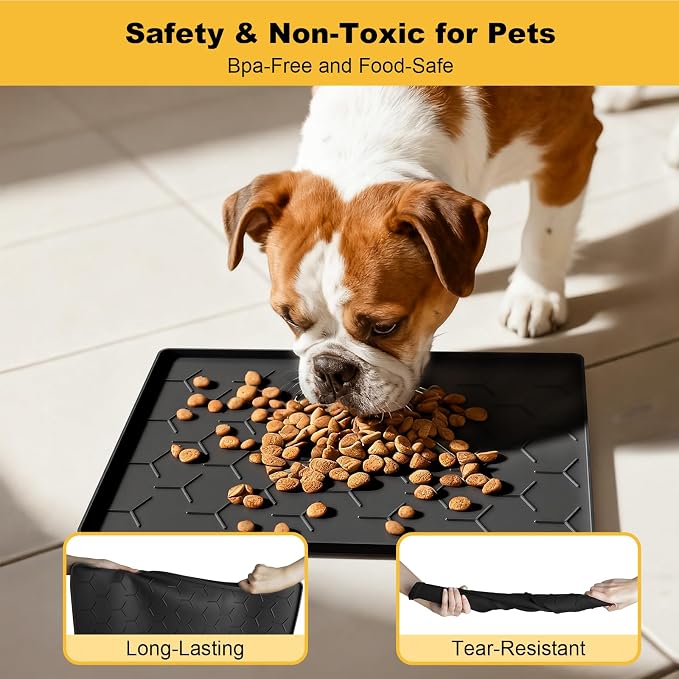 Pieviev 16''x12'' Dog Cat Food Bowl Mat, Silicone Waterproof Food Grade Pet - Image 3