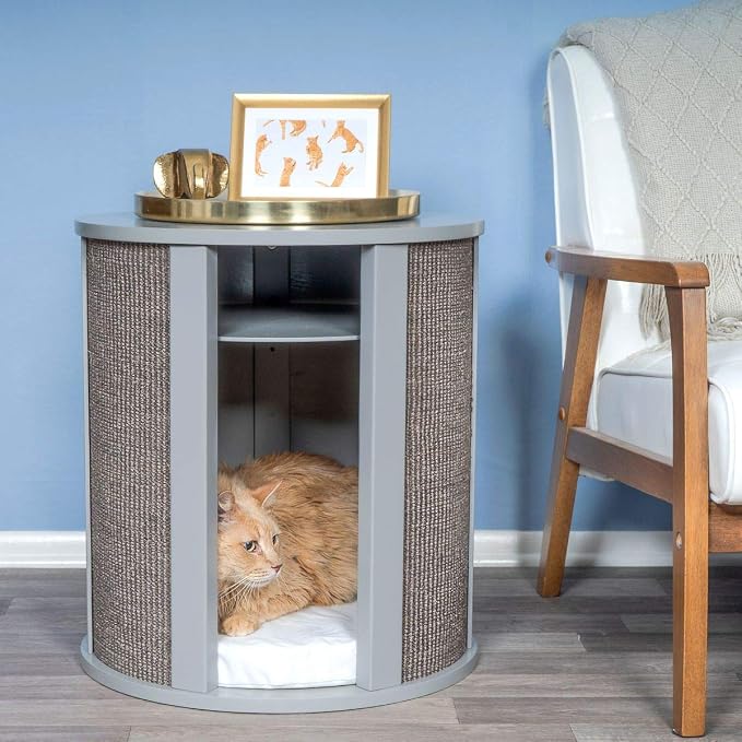 The Refined Feline Purrrrfect End Table Cat Bed Cave in Smoke Gray by TheRefinedFeline