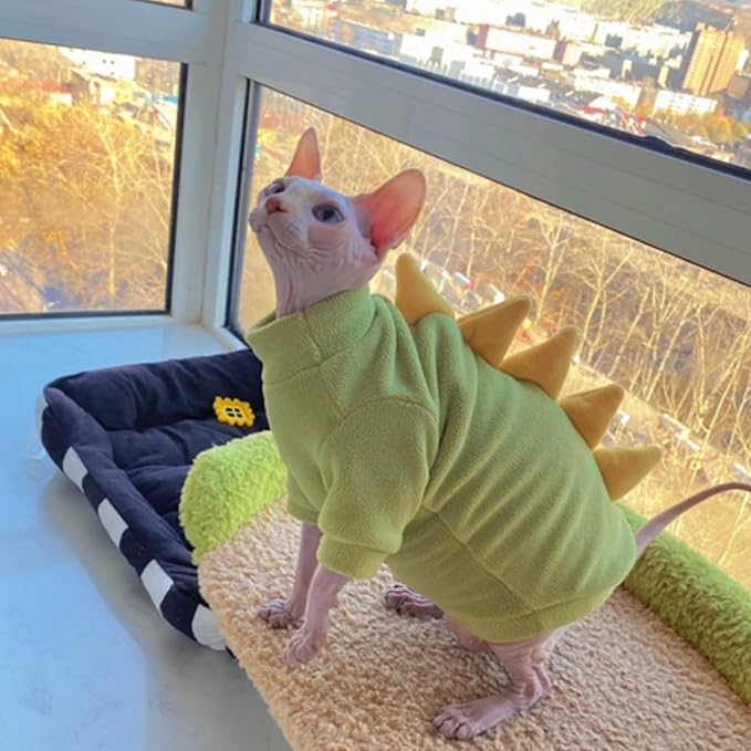 Dinosaur Sphynx Cat Clothes, Soft Polar Fleece Sweater - Image 3