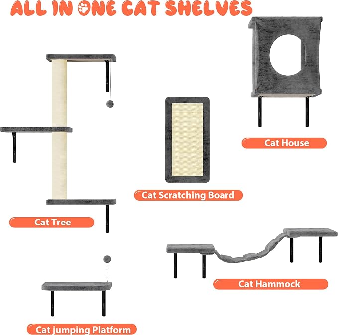NUNU LAB Cat Wall Shelves Set, Bridge Ladder, Scratching Post, Indoor Cat - Image 4