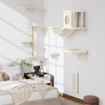 6-in-1 Cat Wall Shelves, Wooden Climbing Wall - Image 6