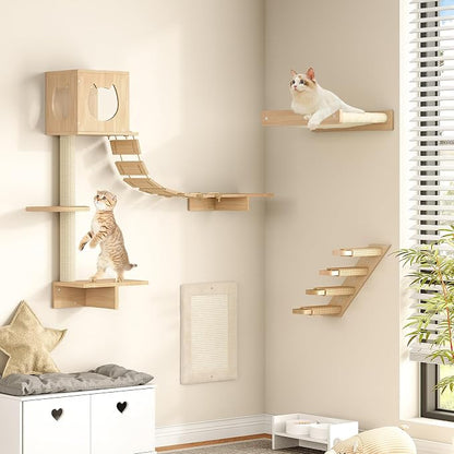 HOOBRO Wood Cat Wall Shelves, Plush Hammock, Scratcher and Climbing Shelves - Image 9