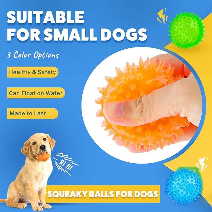 Puppy Toy 2.5” Squeaky Dog Balls Toys and Spikey Dog Ball - Image 3