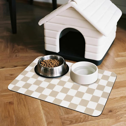Checkered Dog Food Mat, Absorbent Leak-Proof Pet Feeding Mat, Quick Dry Cat - Image 3