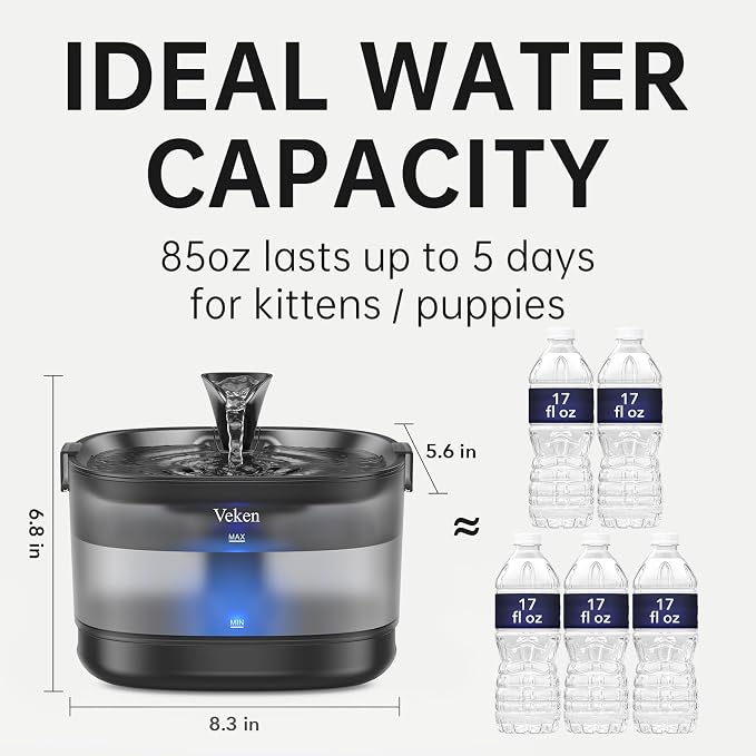 Veken Cat Water Fountain with Detachable Tank & Secure Clips, 6 Filters & - Image 7