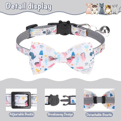Breakaway Cat Collar with Removable Bow Tie and Bell, Cute Multi-Style Patterns - Image 4