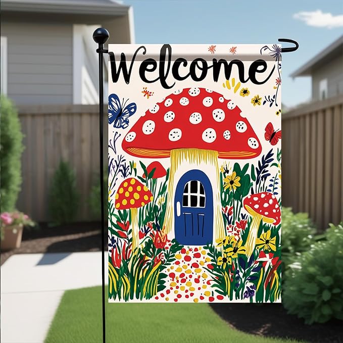 Mushroom House Garden Flag 12x18 Inch Welcome Yard Banner Whimsical Fairy Tale - Image 4