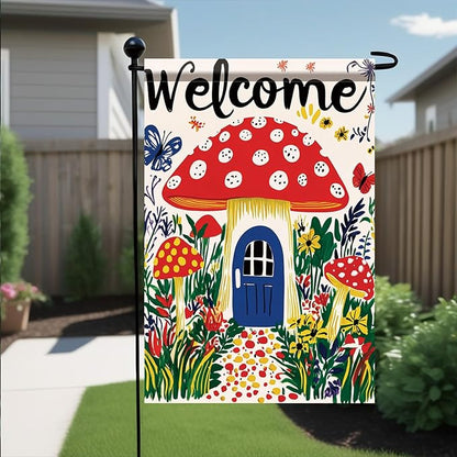 Mushroom House Garden Flag 12x18 Inch Welcome Yard Banner Whimsical Fairy Tale - Image 4