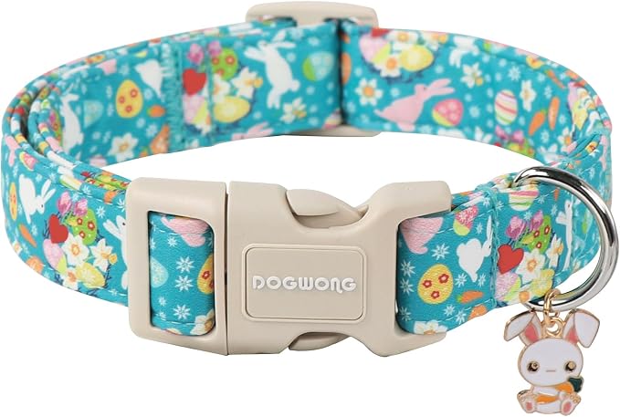 DOGWONG Easter Dog Collar, Cute Flower Bunny Eggs Dog Collar Pink Pet Collar by DOGWONG