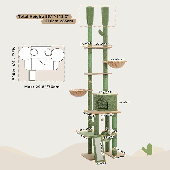 PAWZ Road Cactus Cat Tree Floor to Ceiling Cat Tower - Image 7