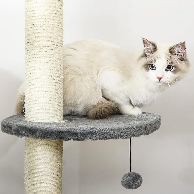 PawHut 85.5" Cat Tree Height Adjustable Floor-to-Ceiling 4-Tier Kitty Climbing - Image 9
