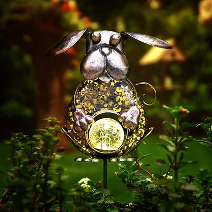 KAIXOXIN Garden Solar Lights Metal Dog Crackle Glass Globe Stake Light by KAIXOXIN
