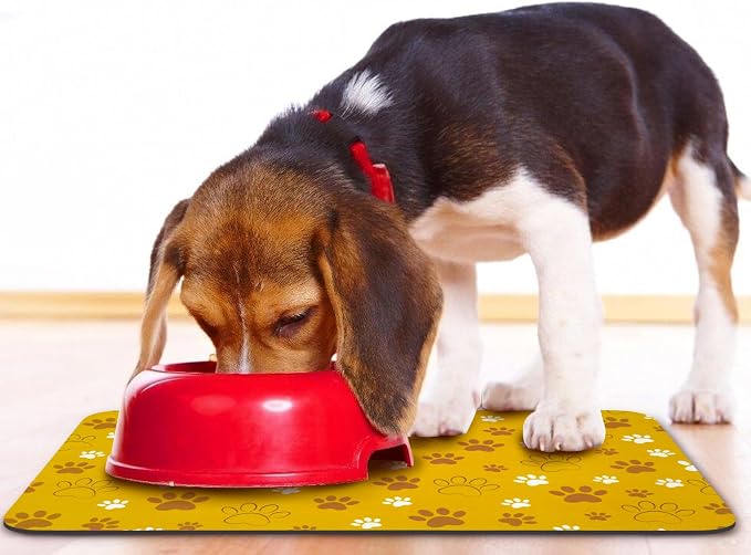 Dog Food Mat, Absorbent Water Bowl Mats Cat Pet Feeding Placemats Yellow 16 * - Image 6