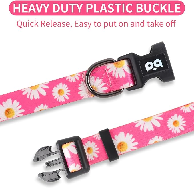 QQPETS Adjustable Soft Dog Collar: Print Flower Pink Multicolor Cute Patterns - Image 3