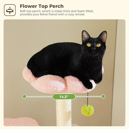 Flower Cat Tree, 62-Inch Tall Multi-Level Cat Tower - Image 2
