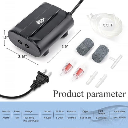 AQQA Aquarium Air Pump, 3.5W 5W Dual Outlet Oxygen Pump - Image 7