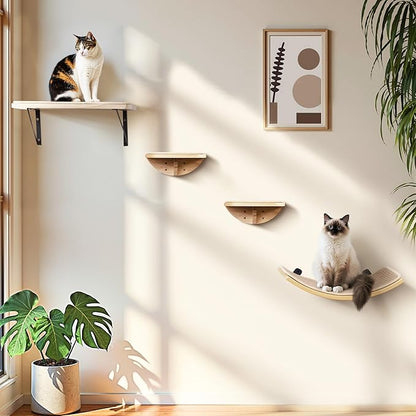 Wood Cat Wall Shelves with Sisal Cats Window Perch, Wall Mounted 4-Piece Cat - Image 9