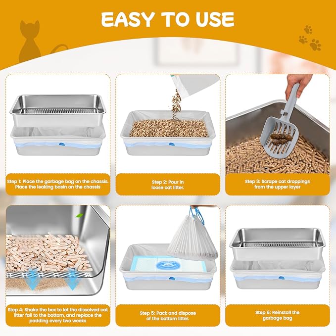 23.6''x15.7''x6'' Stainless Steel Sifting Litter Box, XL Large Metal Sifting - Image 7