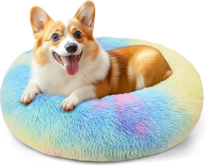 28in Large Dog Bed, Medium Size Dog and Cats, Calming Donut Bed by Hoewina