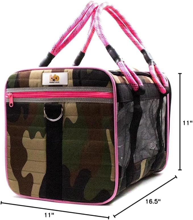 Buddy's Best Airline Approved Pet Carrier – Army Camo & Pink Heavy Duty - Image 4