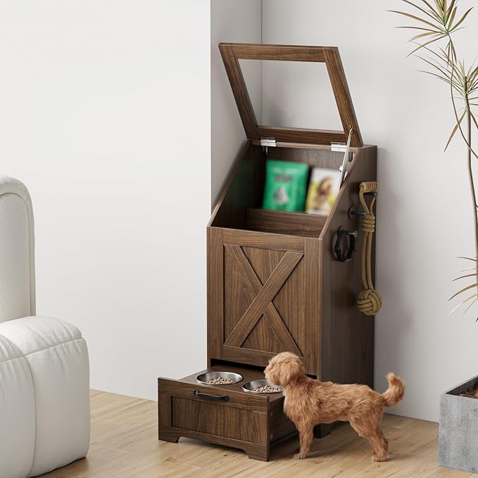 Dog Feeding Station with Storage Cabinet and 2 Elevated Dog Bowls, Hidden Pet - Image 4