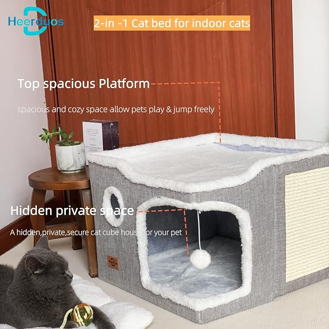 Cat Bed for Indoor Cats, Covered Cat Cave House & Furniture - Image 2