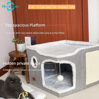 Cat Bed for Indoor Cats, Covered Cat Cave House & Furniture - Image 2