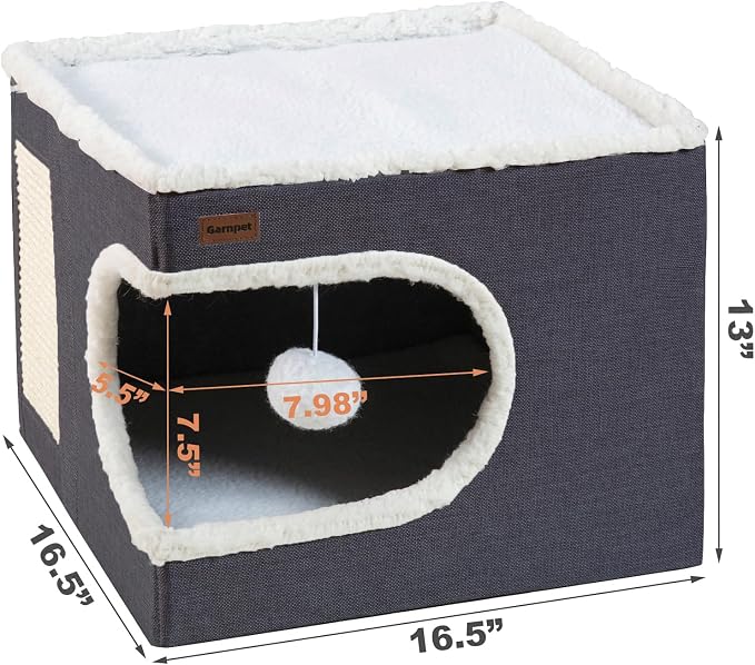 Cat Bed for Indoor Cats Cube House, Covered Cat Cave Beds & Furniture - Image 2