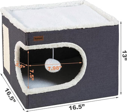 Cat Bed for Indoor Cats Cube House, Covered Cat Cave Beds & Furniture - Image 2
