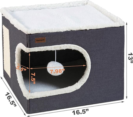 Cat Bed for Indoor Cats Cube House, Covered Cat Cave Beds & Furniture - Image 2