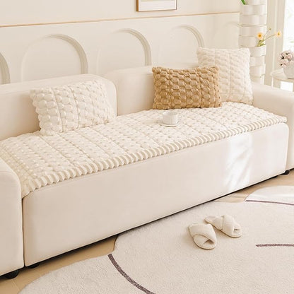 Couch Cover for Dogs Fuzzy Sofa Covers for Pet, Geometric Jacquard Coral - Image 2