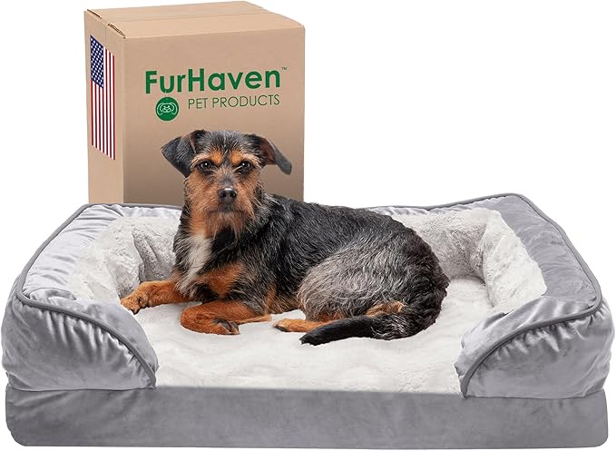 Furhaven Memory Foam Dog Bed for Medium/Small Dogs w/ Removable Bolsters & by FurHaven