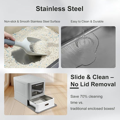 Marchul Enclosed Stainless Steel Cat Litter Box - Image 2