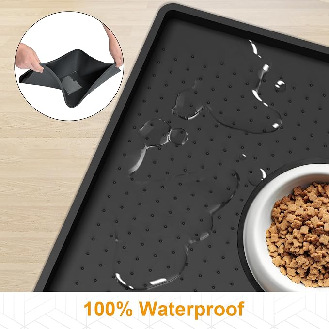 Mofason Pet Food Mat Waterproof Dog Mat 24”x16” Large – 0.5” inch Raised Edge - Image 3