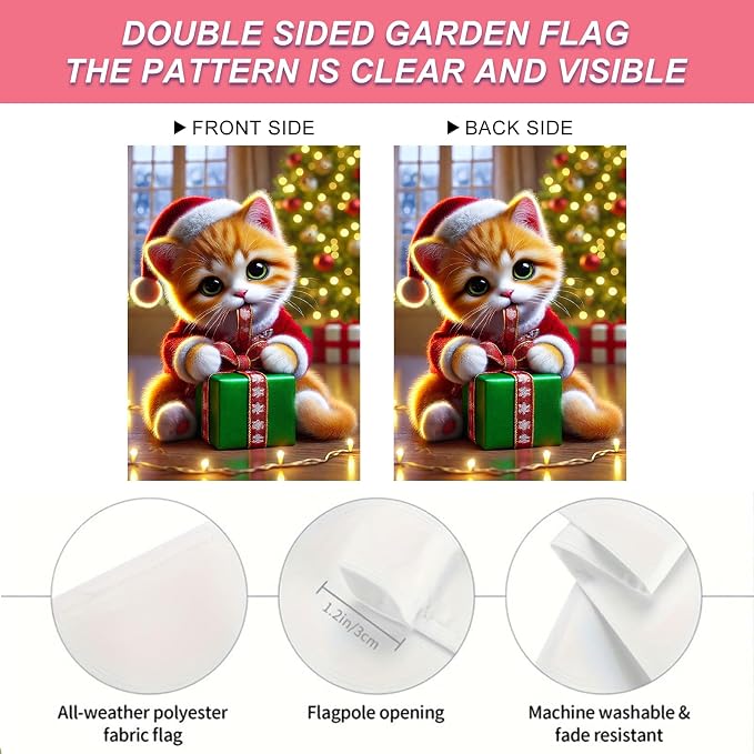 Christmas Garden Flag 12x18 Inch Cute Kitten Gift Flag Double Sided Holiday Cat - Image 4