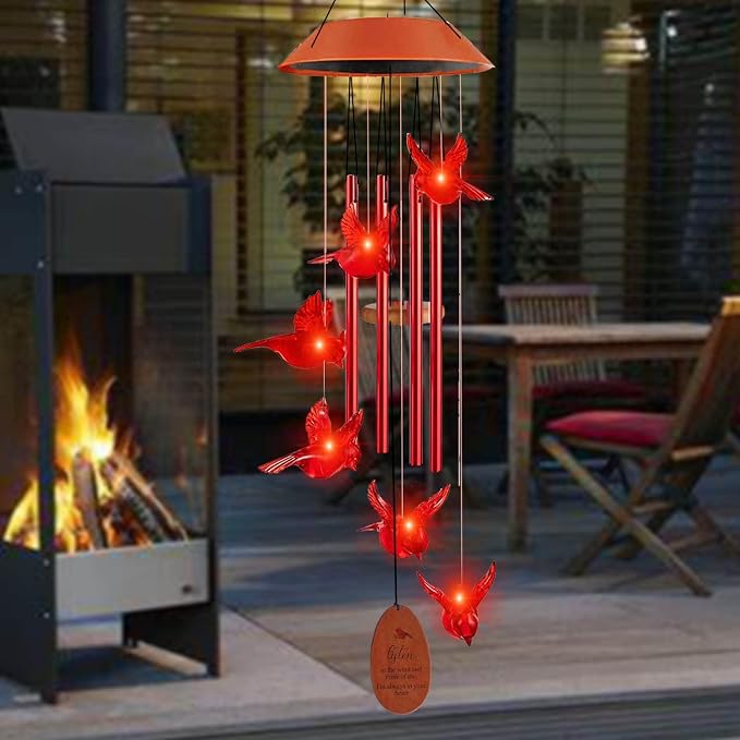 Cardinal Solar Wind Chimes Outdoor, Cardinal Bird Wind Chime Light - Image 5