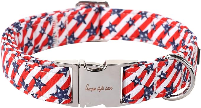 Unique style paws Independence Day Dog Collar Metal Buckle Striped Star Collar by Uniquestylepaws