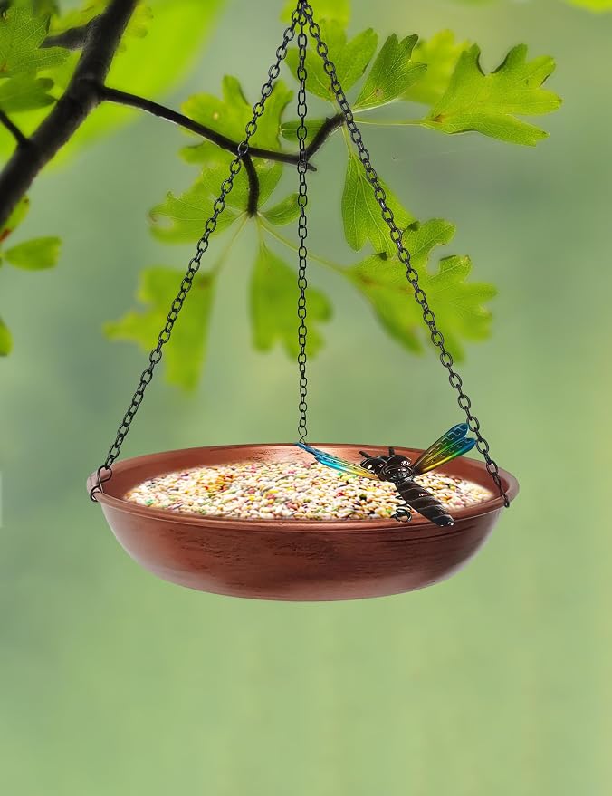 Hanging Birdbath Bird Feeder for Outdoor 11” Antique Copper Cute Small Metal - Image 3