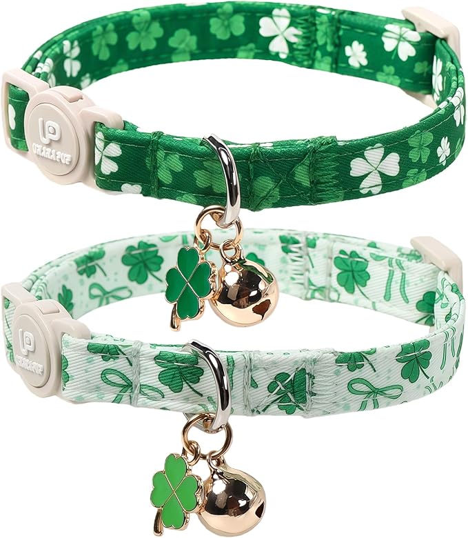 Cat Collar, Spring Green Shamrock Cat Collar by UPURARAPUP