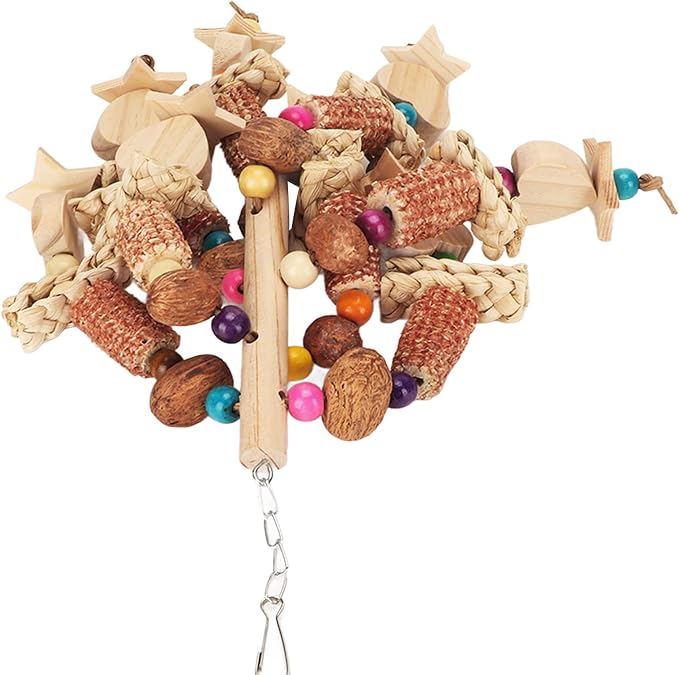 Wooden Bird Chew Toy, Edible Nuts, Vibrant Design, - Image 3