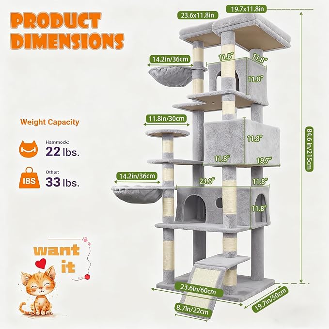 84.6" Multi-Level Tall Cat Tree Tower - Image 5