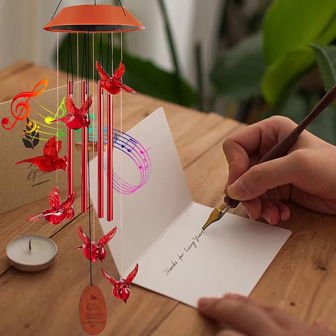 Cardinal Solar Wind Chimes Outdoor, Cardinal Bird Wind Chime Light - Image 7