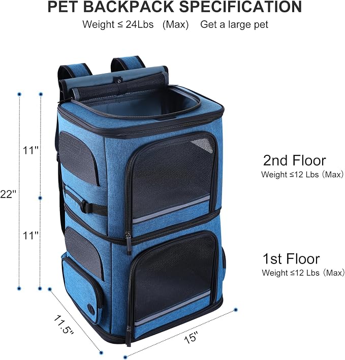 Double Cat Carrier for 2 Cats, Dog Backpack Carrier for Medium Dogs, Double - Image 2
