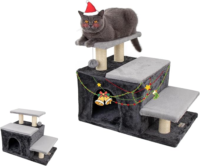 3-in-1 Pet Stairs for Cats for High Bed, Adjustable Dog Steps, Modular 3-Tier by Hapineko