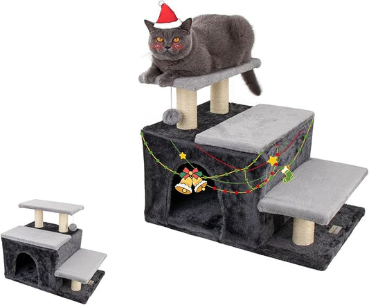 3-in-1 Pet Stairs for Cats for High Bed, Adjustable Dog Steps, Modular 3-Tier by Hapineko