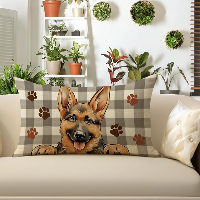 German Shepherd Dog Lumbar Decorative Throw Pillow Cover 12x20, Rectangular Paw - Image 4