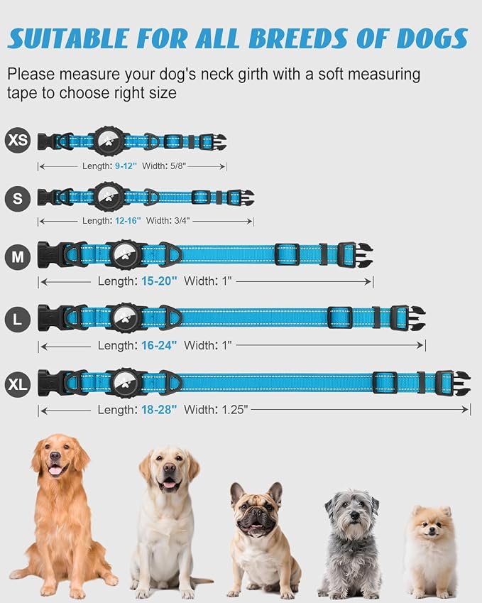 Joytale Airtag Dog Collar, Waterproof Dual D-Rings, Reflective Pet Collar - Image 6